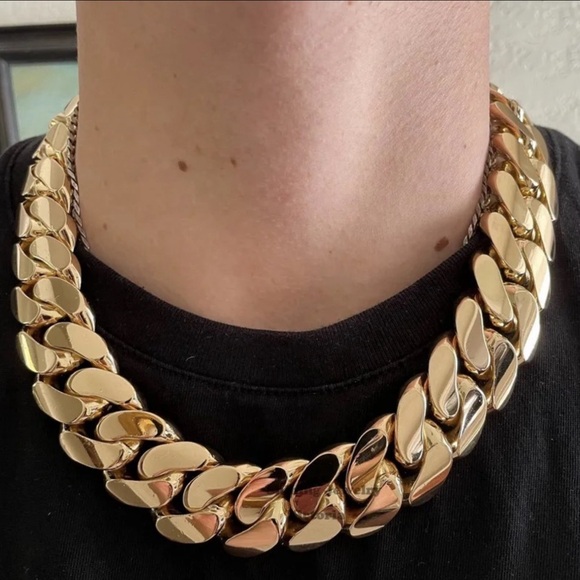 🔥Cz Diamond Miami Cubian Chain Stamp 14k Gold Plated 5X Layered 14m Thick 18” - Picture 1 of 8